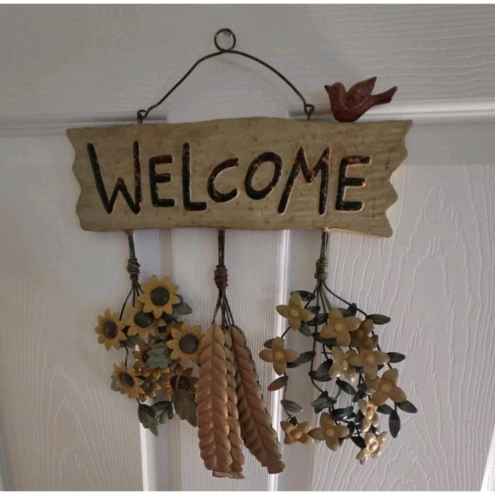 Metal Welcome Sign Sunflowers Wheat Flowers‎ Wall Door  Decor 11x12 Fall Autumn